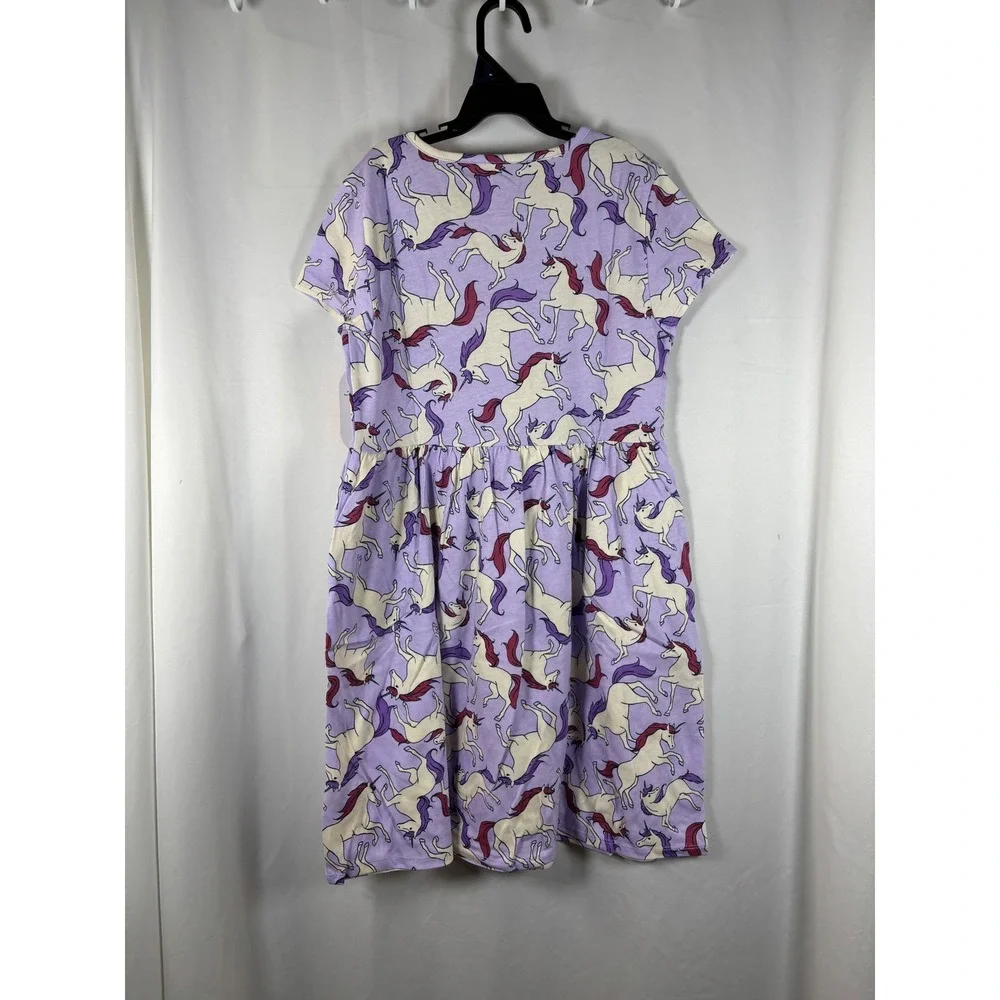 Wonder Nation Girls Purple Unicorn Print Short‎ Sleeve Casual Dress Size L 10-12